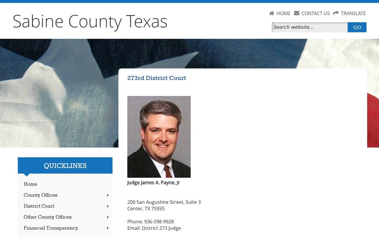 Sabine County 273rd Judicial District Court page