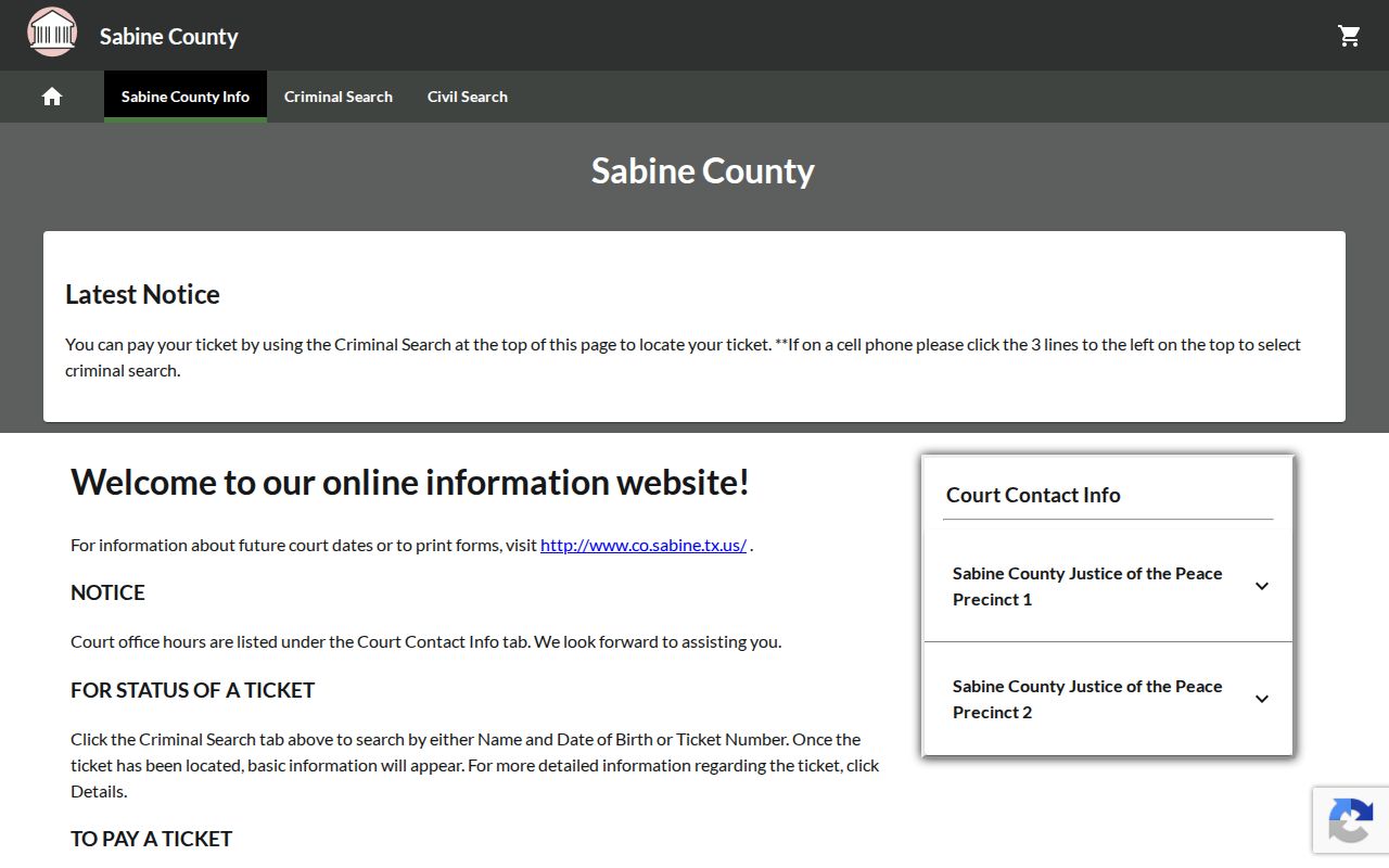 Sabine County case search application cards