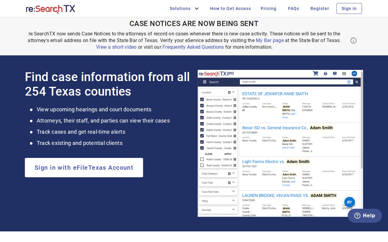 re:SearchTX registration for Sabine County case search