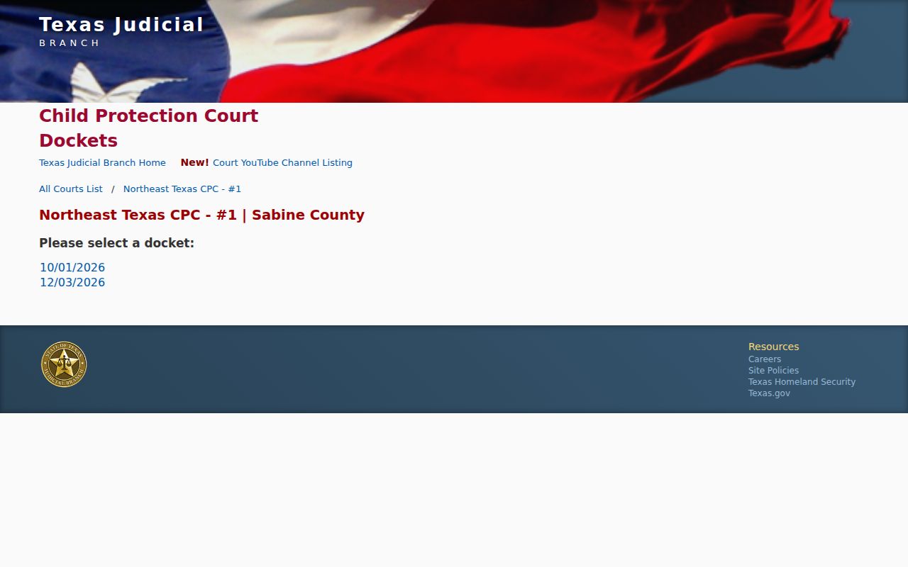 Northeast Texas CPC number one Sabine date selector