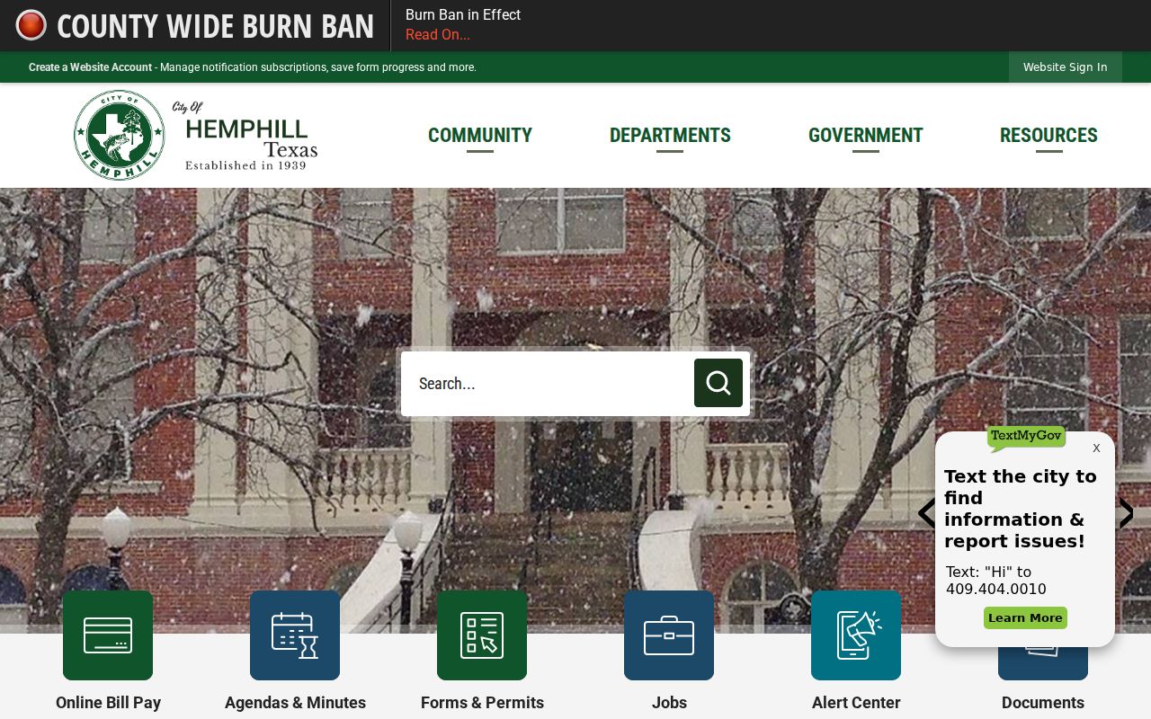Hemphill court docket access through the official city homepage