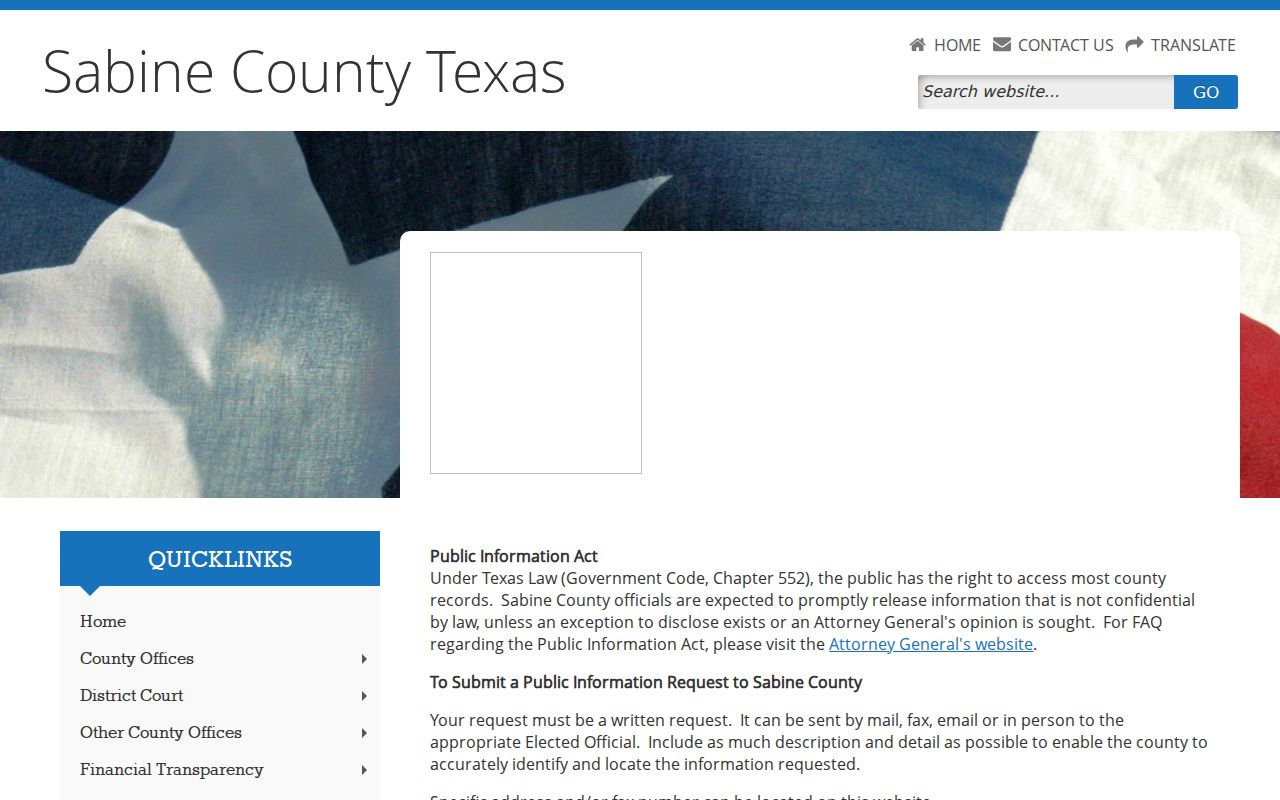 Sabine County written public record request instructions