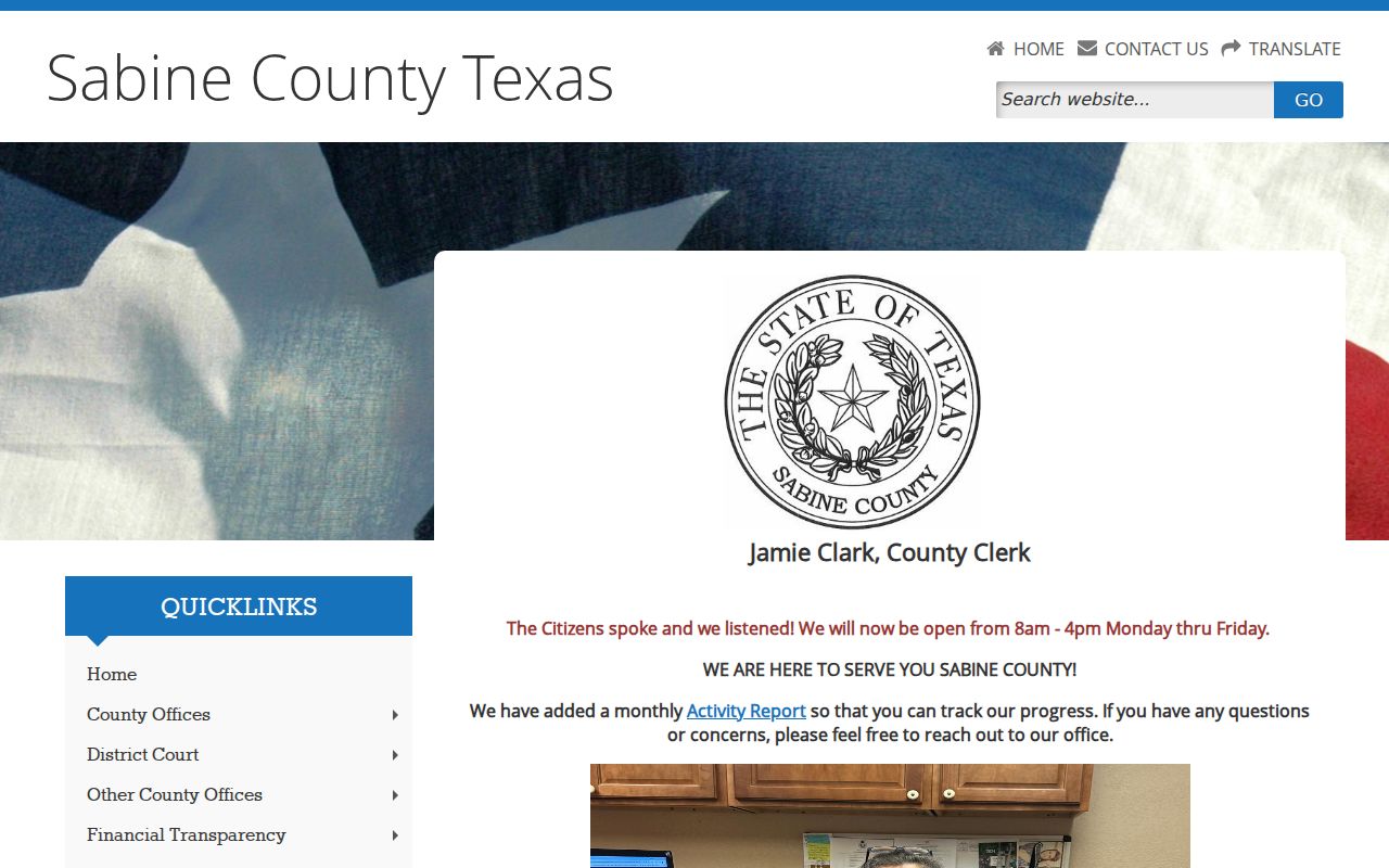 Jamie Clark's Sabine County Clerk records page