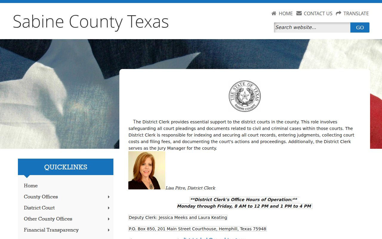Sabine County court docket District Clerk source page